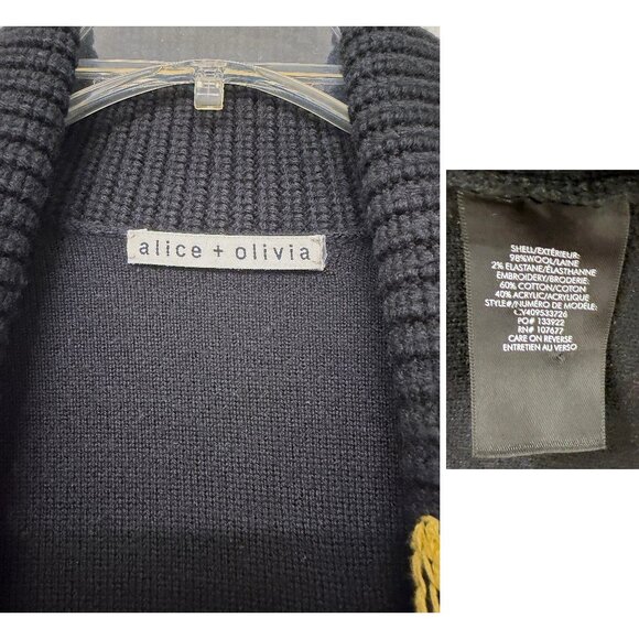 Alice + Olivia Tom Wesselmann Astrid Cardigan Sweater Black Natural Beauty L - Picture 4 of 16